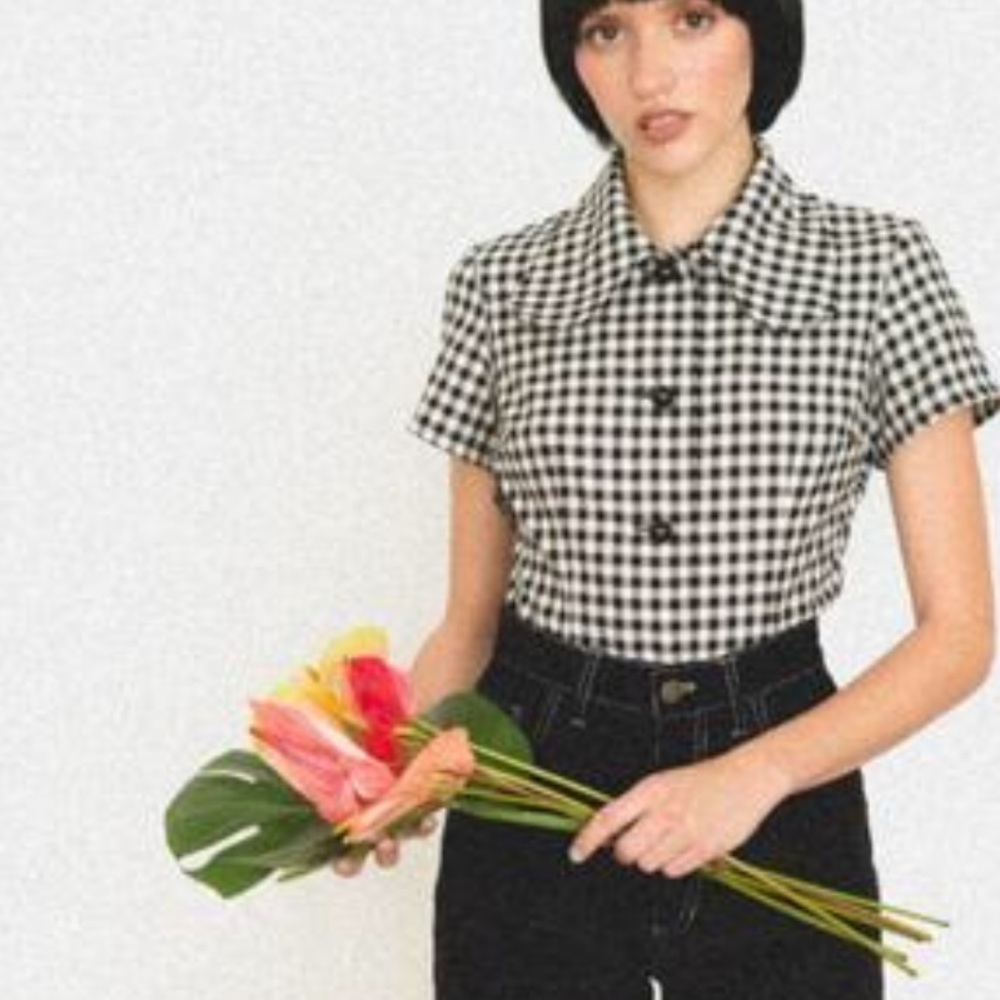 Lykke Wullf Rose Button Down in Gingham Top